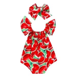 🌟Baby Girl Watermelon Romper & Headband Set